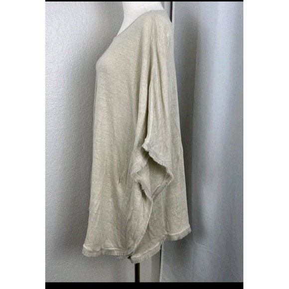 J Jill XL Poncho Cape Beige 100% Linen Frayed Hem Lagenlook Equestrian Capsule - Picture 3 of 8